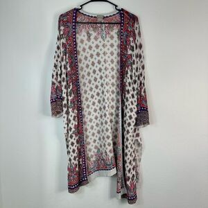 Chico’s Boho Mixed Print Cardigan Relaxed Fit Womens Large Festival Hippie